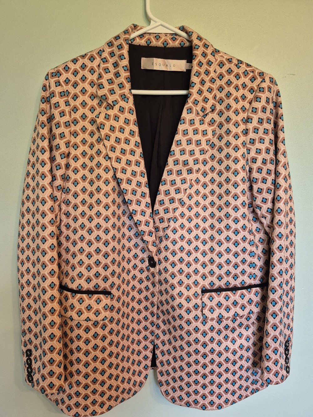Esqualo Women's Tan Geometric Modern Print Structured Blazer Size Medium - Picture 2 of 9